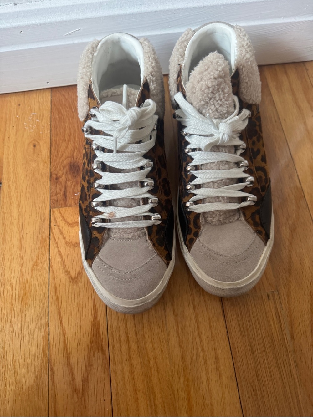 Women’s High-Top Leopard Print Casual Sneakers - Beige & Brown